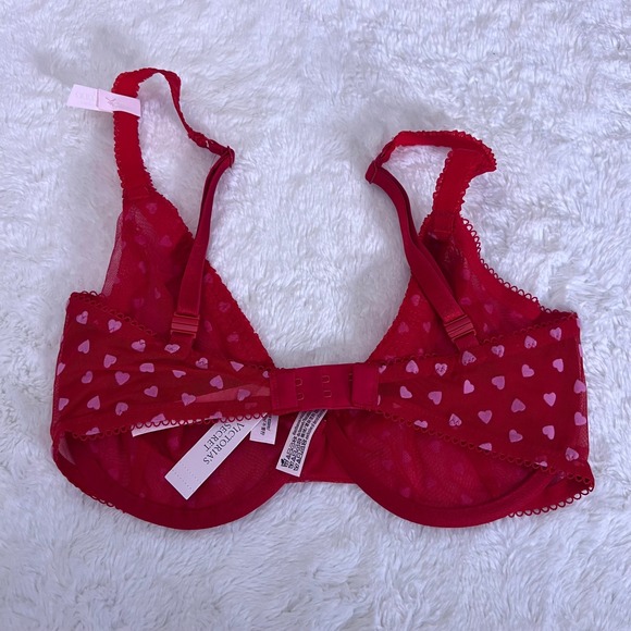 Victorias Secret Women's Tease Hearts Unlined Demi Bra Red Pink 32DDD NWT - Picture 5 of 12